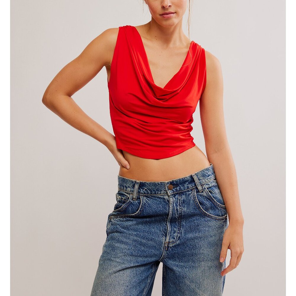 Free People Draped Red Camisole Tank Top